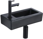 QeramiQ Fuente Fonteinset - 37.5x18.5x9cm - keramiek - kraangat links - fonteinkraan zwart mat - afvoerplug - verlaagd sifon - Mat Zwart