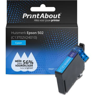 PrintAbout   Huismerk Epson 502 (C13T02V24010) Inktcartridge Cyaan