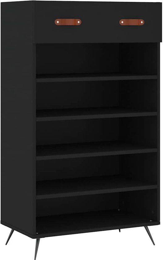 vidaXL Schoenenkast - 60x35x105 cm - Bewerkt Hout - Zwart