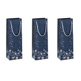 SIGEL GT112 Premium geschenkzakjes voor flessen, van papier, 12,5 x 36 cm, set van 3, met zilveren reliëf, voor Kerstmis, "Silver Snowflakes"