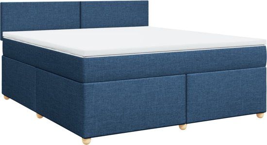 vidaXL Boxspring met matras stof blauw 180x200 cm