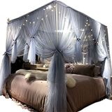 Joyreap 4 Hoeken Post Luifel Bed Gordijn voor Meisjes & Volwassenen - Koninklijke Luxe Gezellige Gordijn Netting - Leuke Prinses Slaapkamer Decoratie Accessoires (Grijs-Blauw, 86" B x 78" L, King)