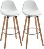 HOMCOM Barkrukken, set van 2, gevoerde barstoel met houten poten en rugleuning, keukenstoelen met voetensteun van staal, barkruk voor keuken, woonkamer, eetkamer, kunstleer, wit