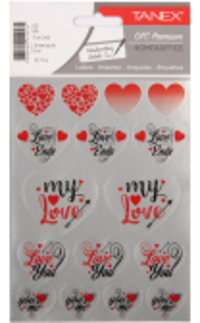 Diversen Tanex Love Series stickers harten zilver (2 x 16 stuks)