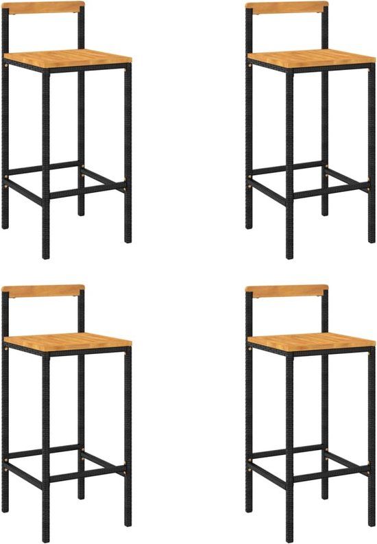 vidaXL Barkrukken 4 stuks poly rattan en massief acaciahout zwart