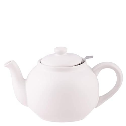 plint Simple & Stylish Ceramic Teapot, Globe Teapot with Stainless Steel Strainer, Ceramic Teapot for 6-8 cups, 1500 ml Ceramic Teapot, Flowering Tea Pot, TeaPot for Blooming Tea, White