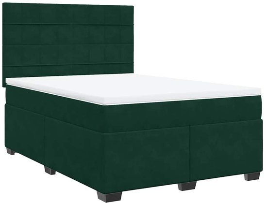vidaXL Boxspring met matras fluweel donkergroen 160x200 cm