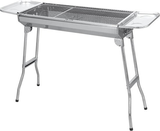 Roestvrijstalen houtskoolbarbecue inklapbaar - Draagbare campingbarbecue met staande grill - 74 x 33,5 x 71,5 cm Barbecue