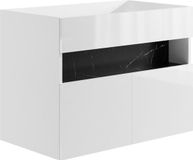 Merkloos Badkamermeubel met LED-verlichting - Wit en zwart marmer effect - L80 cm - POZEGA