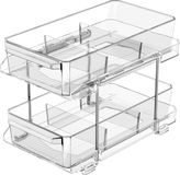 Merkloos / Sans marque Keukenkast, keuken, koelkast, kruidenorganizer, multifunctioneel acryl met schuiflade, spoelbakorganizer onder wastafel, rek, 2 etages voor voorraaddozen, kruidenrek, cosmetica