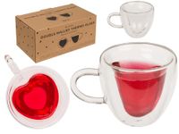 Dubbelwandig thermisch glas met hartvorm, ca. 9 x 8,3 cm, ca. 180 ml, brosilicaatglas, set van 2 in verpakking van kraftpapier
