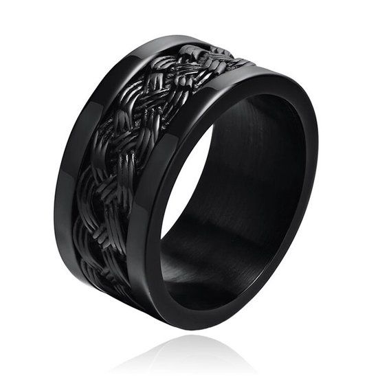 Mendes Jewelry Zwarte mannen Ring Verweven Band - 21.5mm