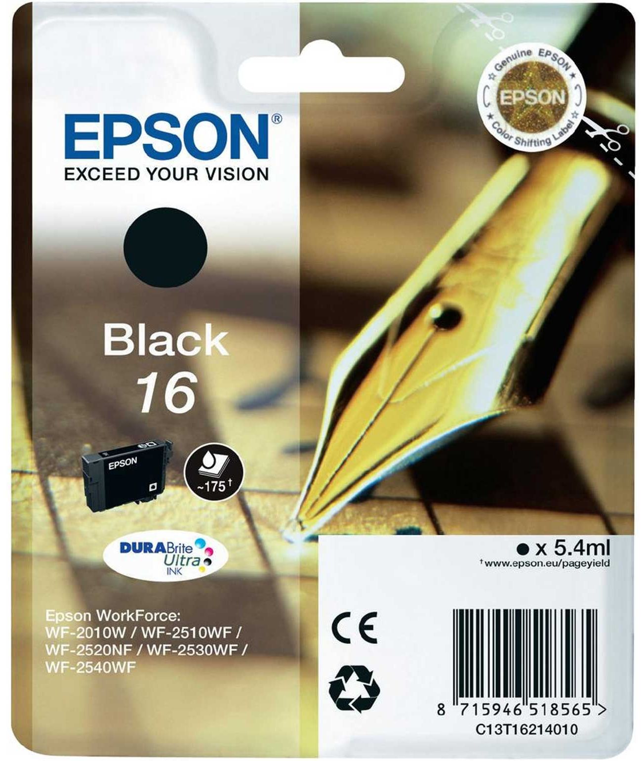 Epson 16 Black Ink Cartridge - Original - Compatible with Epson WF Printers