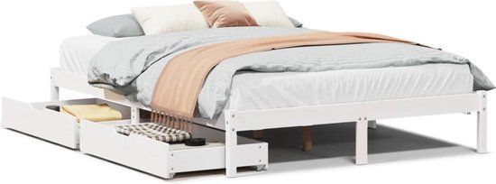 vidaXL Bedframe zonder matras massief grenenhout wit 150x200 cm