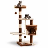 belviona Kattenkrabpaal 112 cm, met huisje, platforms, sisal & speelballen, bruin/beige