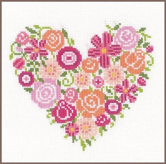 Vervaco Bloemenhart Borduurpakket - 18 x 17 cm