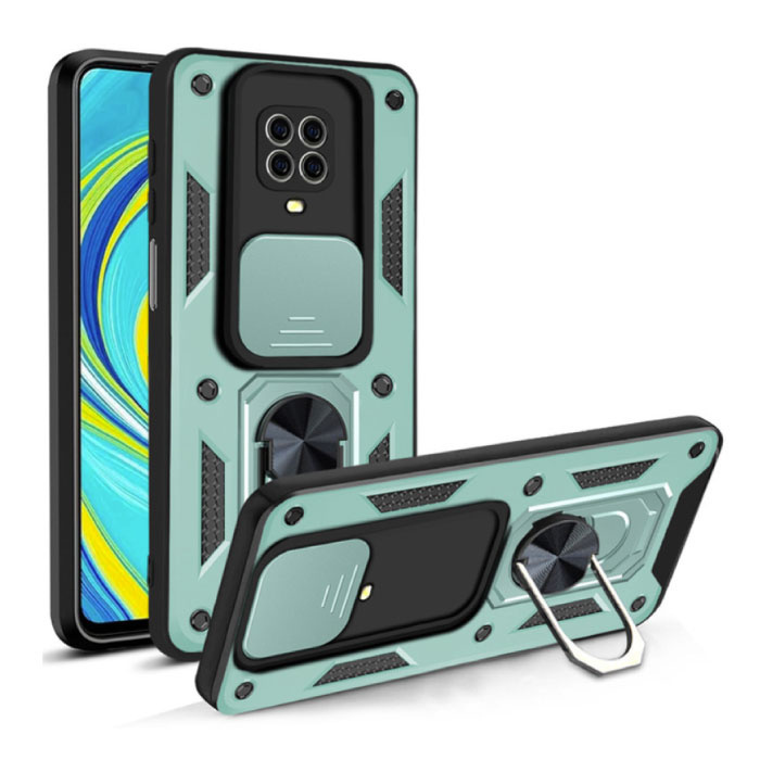 CYYWN CYYWN Xiaomi Redmi Note 10 (5G) - Armor Hoesje met Kickstand en Camera Slide - Magnetische Pop Grip Cover Case Groen