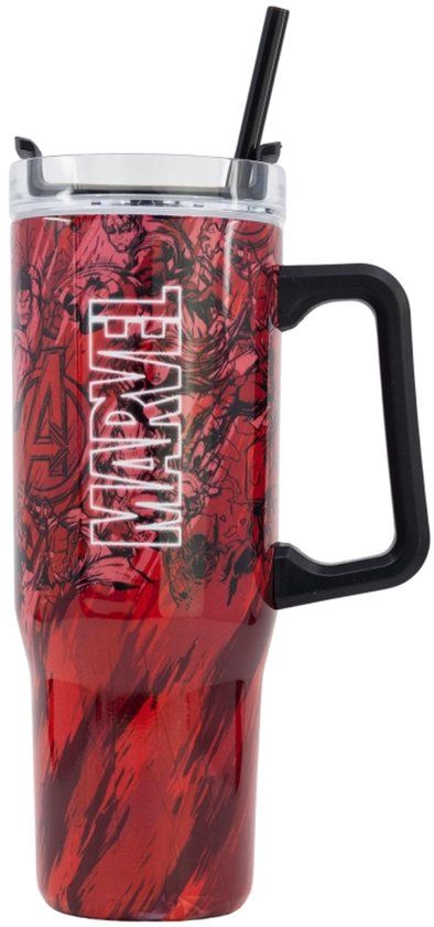Marvel XL RVS Thermosbeker – 940 ml – Dubbelwandig met Rietje en Handvat