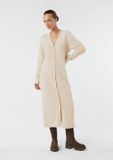 comma Jurk met lange mouwen, klassieke kraag, knoopsluiting, effen, beige, maat 42