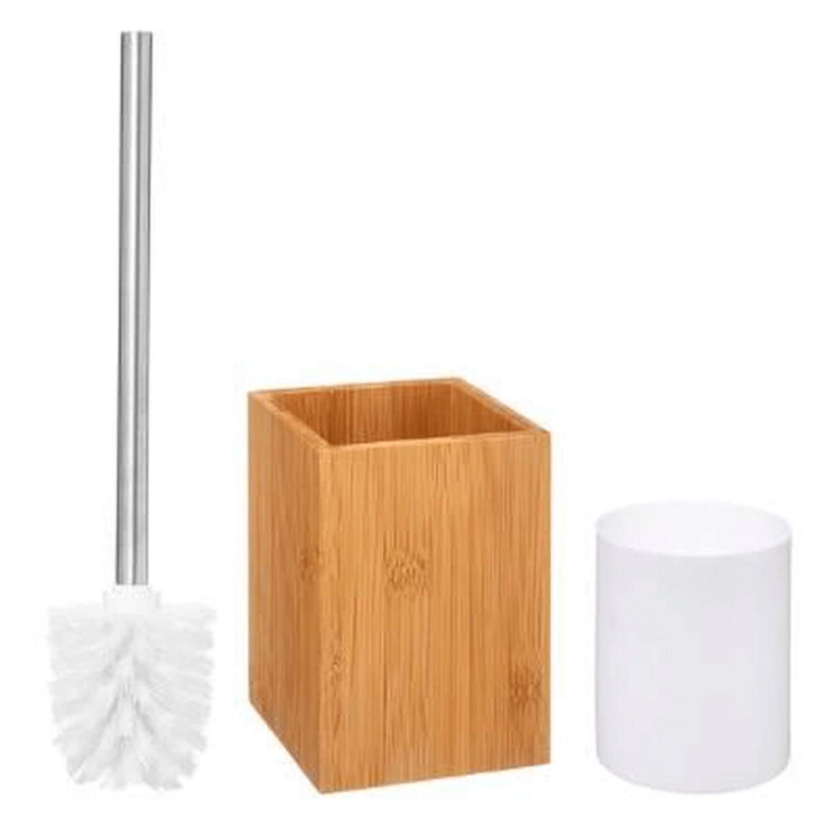 Five Natureo Bamboe Toiletborsel Houder met Toiletborstel RVS - 10x36 cm