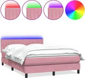 vidaXL Boxspringbed met matras en LED-verlichting, roze, 140x220 cm, fluweel