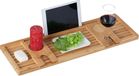 Merkloos Relaxdays Badplank van 73,5 cm breed met wijnglazen- en tablethouder voor ligbad - Natuurlijke bamboe badbrug
