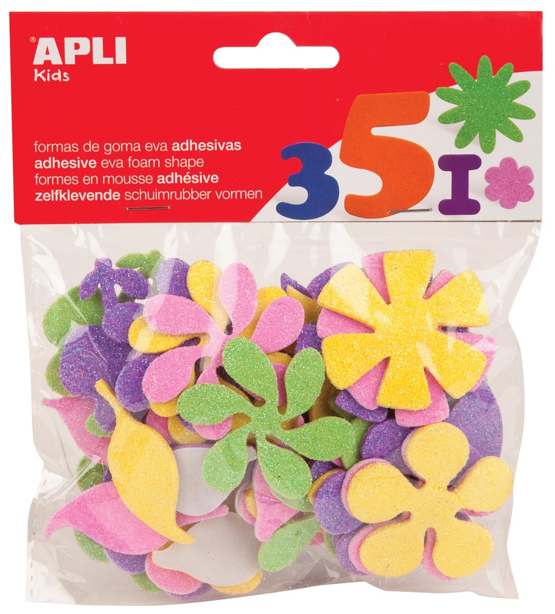 Apli Kids zelfklevende glitter bloemen blister met 48 stuks