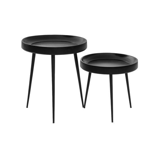 Lewis & Loft Salontafels Luus - Mangohout - Metaal - Rond - Zwart - Set van 2