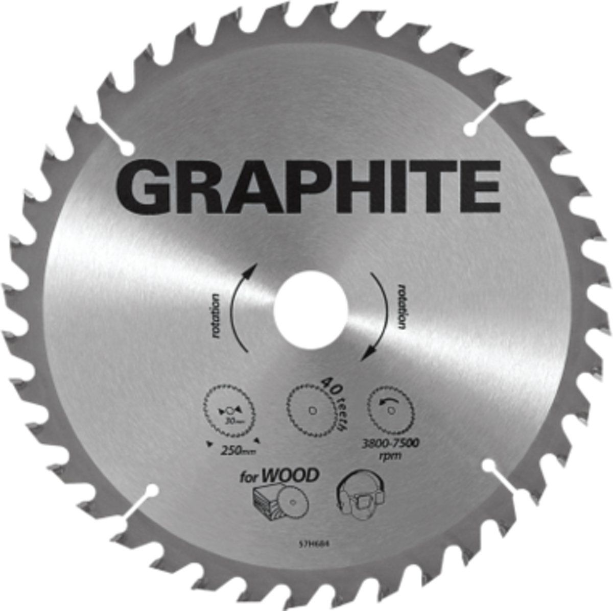 elho Graphite Cirkelzaagblad voor Hout 250mm, Asgat 30mm, Tanden 40, Dikte 3,2, Vulringen 16/20/25, TCT
