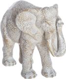 Atmosphera Olifanten dierenbeeldje/woondecoratie beige wit Mandala - 19 x 10 x 15 cm