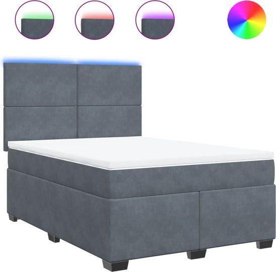 vidaXL Boxspring met matras fluweel donkergrijs 140x200 cm