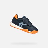 Geox J RANN-E Boy Sneakers, marineblauw/oranje, 32 EU