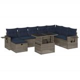 vidaXL 9-delige dining loungeset met kussens grijs polyrotan