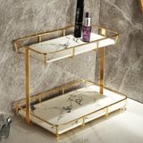 NC Make-up Organizer Plank, Roestvrij Stalen Plank met Keramische Dienblad, Wit Marmering, voor Dressoir, Aanrecht, Badkamer en meer, Goud