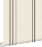 ESTAHome Behang Linnen-look Strepen Beige, Blauw en Rood - 50 x 900 cm