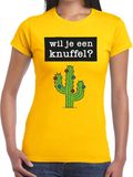 Bellatio Decorations Wil je een knuffel t-shirt geel dames XS