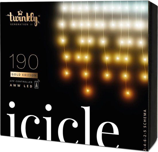 Twinkly Icicle Lights - 190 AWW LEDs - Generation II - Gold Edition