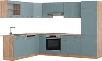 Vicco Hoekkeuken R-Line, Blauw-grijs/Goudkleurig Eiken, 287 x 227 cm, WB Eik