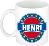 Bellatio Decorations Henri voornaam koffiemok beker wit/blauw 300 ml