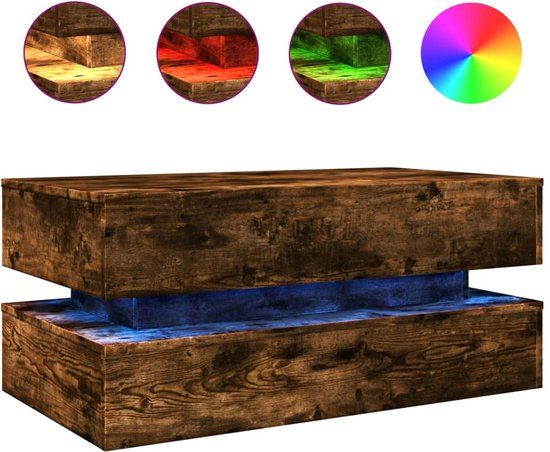 vidaXL Salontafel met LED-verlichting 90x50x40 cm gerookt eikenkleurig