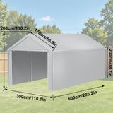 Tente d'abri d'auto - Abri de garage mobile - Couverture étanche en PE - Cadre en acier galvanisé - Parois latérales - Adapté à un usage extérieur - 3 x 6 mètres - Gris