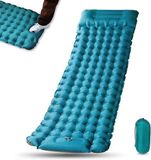 Unyqoos® Matelas de couchage autogonflant, 200x70x10 cm, nylon 40D, imperméable, avec pompe à pied et oreiller, matelas pneumatique de camping pliable, bleu