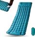 Unyqoos® Matelas de couchage autogonflant, 200x70x10 cm, nylon 40D, imperméable, avec pompe à pied et oreiller, matelas pneumatique de camping pliable, bleu