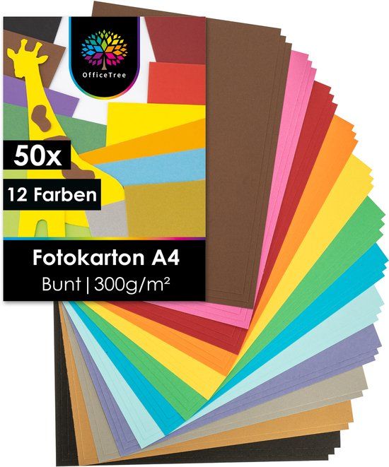 OfficeTree 50 Blatt Bastelpapier - Bastelset Kinder - Tonpapier A4 300g/m² zum Basteln Gestalten