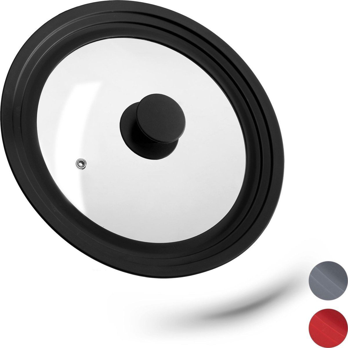 Relaxdays glazen deksel - universeel - pannendeksel - met siliconen rand - voor pannen zwart