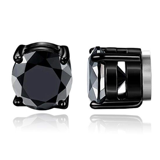 LGT JWLS Lookinggoodtoday Heren oorbellen magnetisch zwart rond met een steen