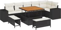 vidaXL Tuinbank Set 9-delig Zwart/Crèmekleurig Metaal/Acacia Hout/Polyrattan