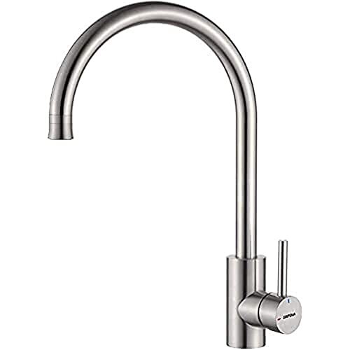 GRIFEMA G4008-1 IRISMART, 360 ° rotating kitchen tap, sink mixer with shower, height 38 cm, steel, gray, with doccia [exclusive in Amazon]