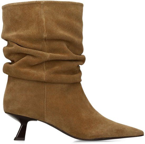 Sacha Dames Beige suède slouchy enkellaarsjes met hak - Maat 41