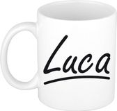 Bellatio Decorations Luca Naam koffiemok - beker - met sierlijke letters - wit